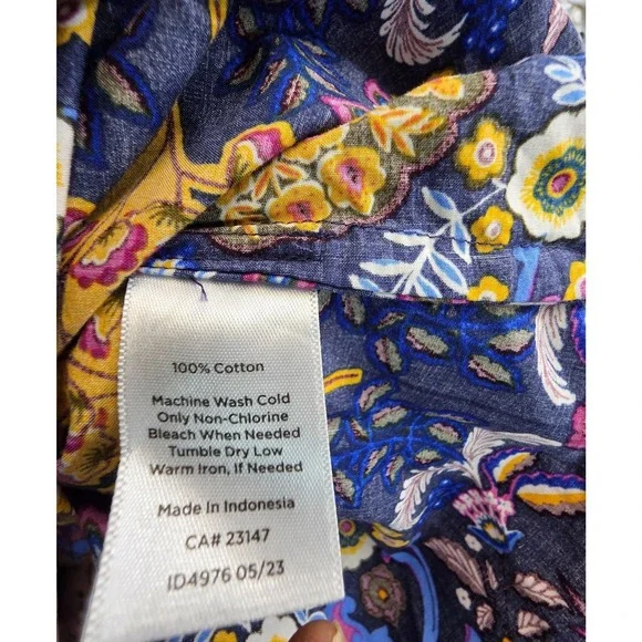 Talbots Top Plus Size 2X XX Blue Floral Scalloped  Shirt Blouse Bohemian Peasant - Picture 4 of 7